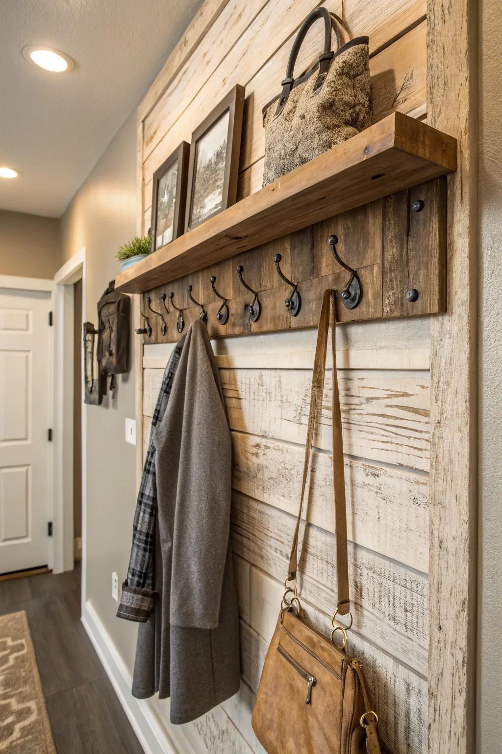 Keep your entryway organized with a rustic coat rack.