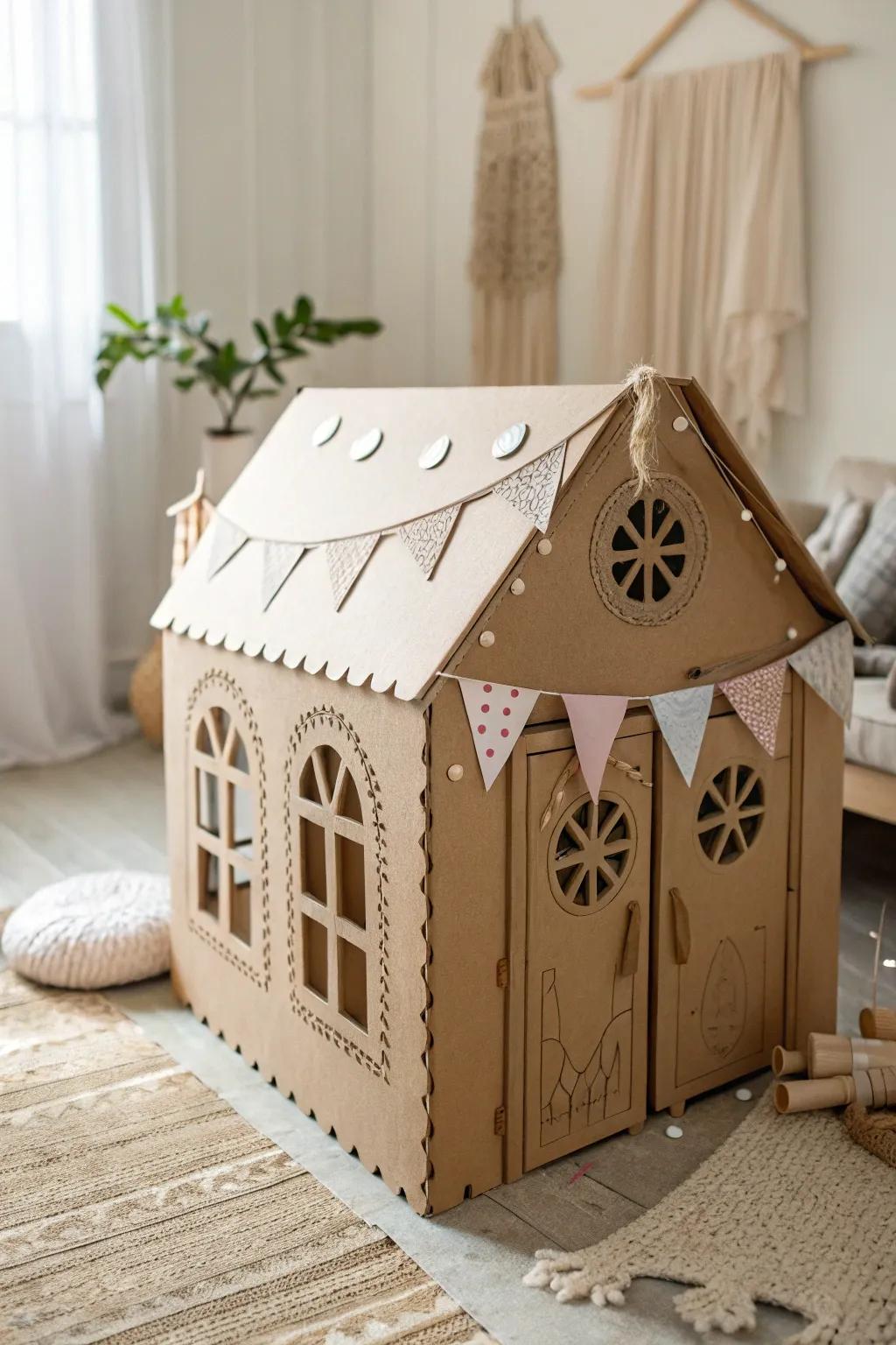 Transform imagination into reality with this charming cardboard playhouse, where creativity meets sustainable design.