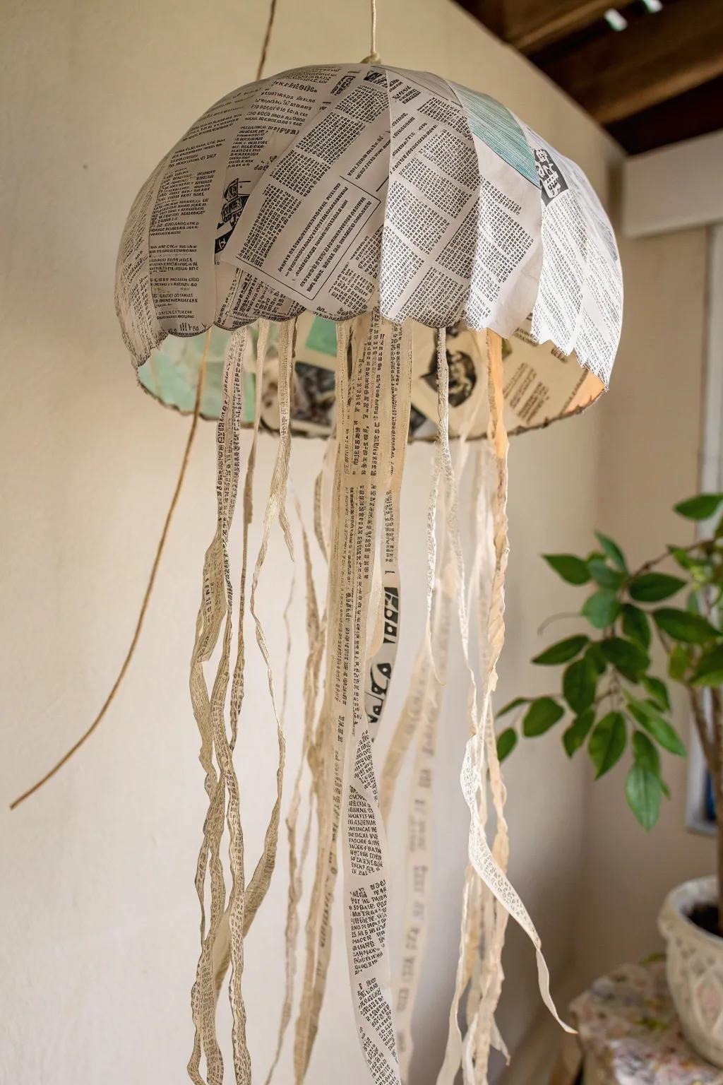 Transform yesterday's news into today's whimsical art with these charming newspaper jellyfish.