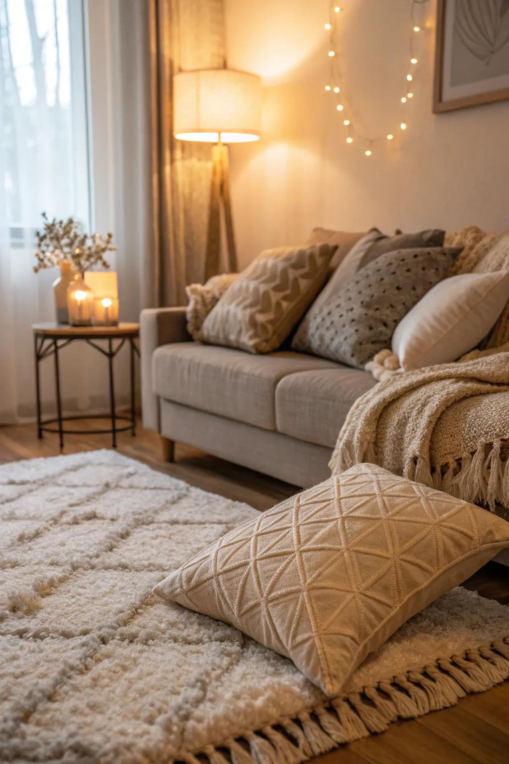 Soft textures create a cozy environment.