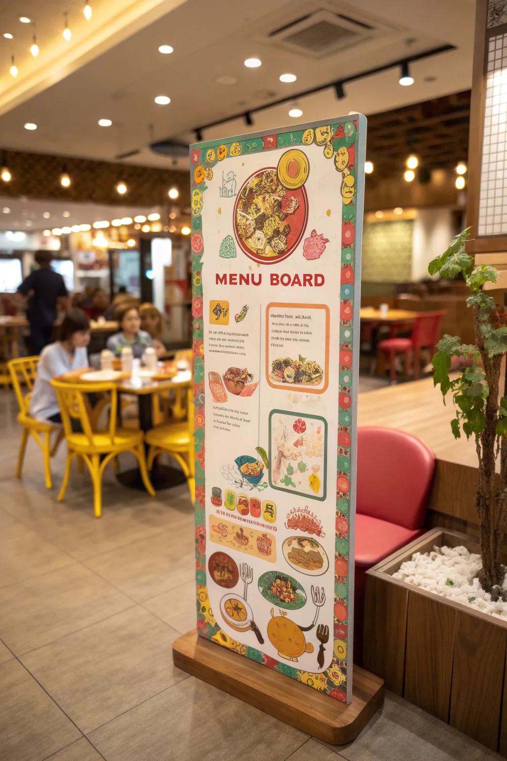 Illustrations offer a playful, artistic element to your menu display.