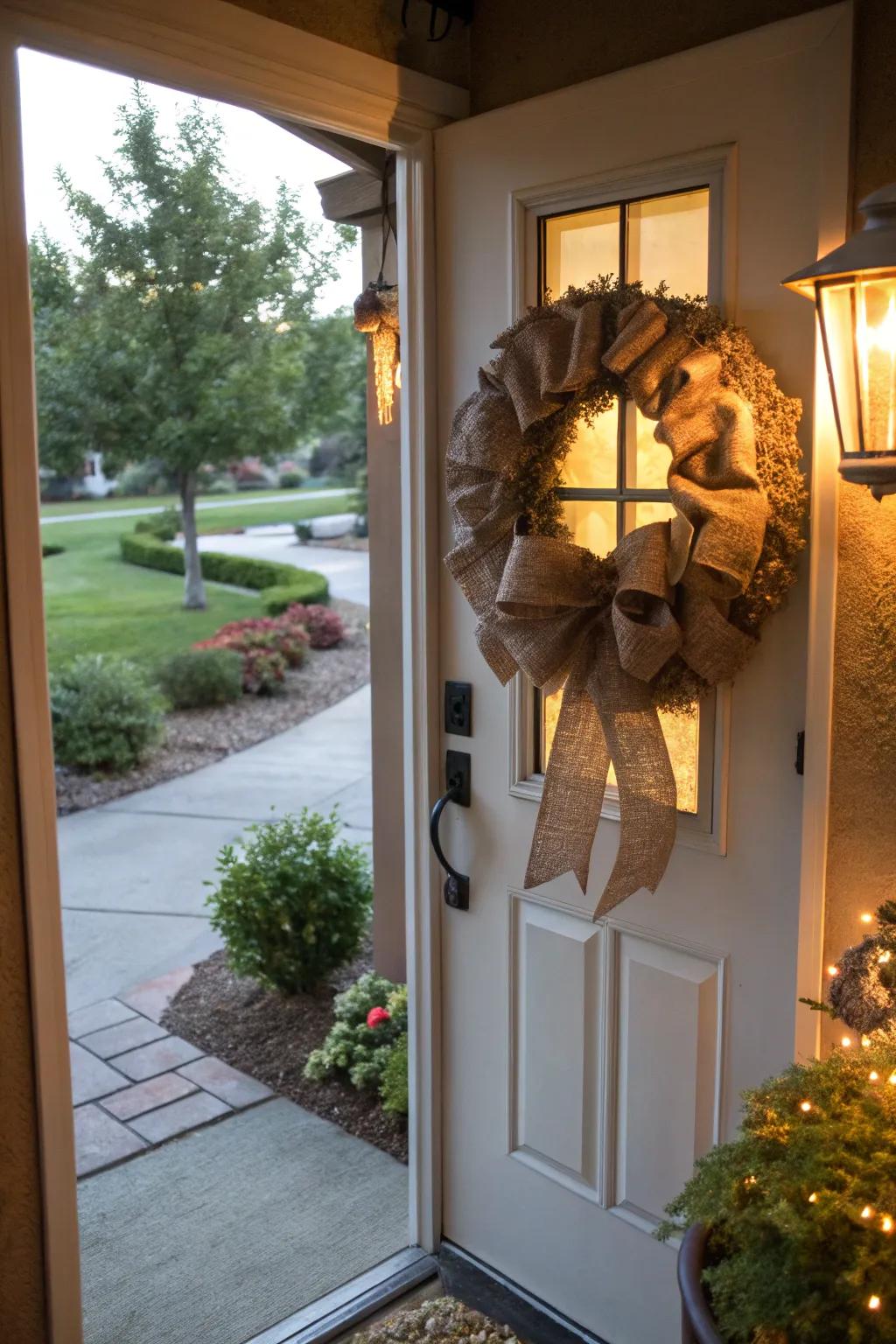 Craft a ribbon wreath for a welcoming and versatile decoration.