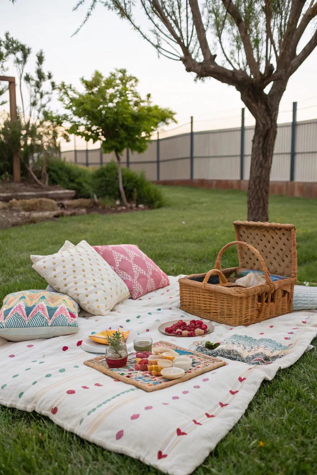 A backyard picnic offers a charming dining experience.