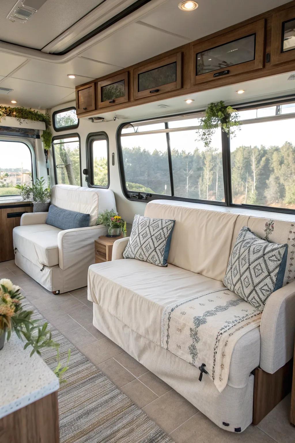 Protective covers safeguard your RV furniture while adding a touch of style.