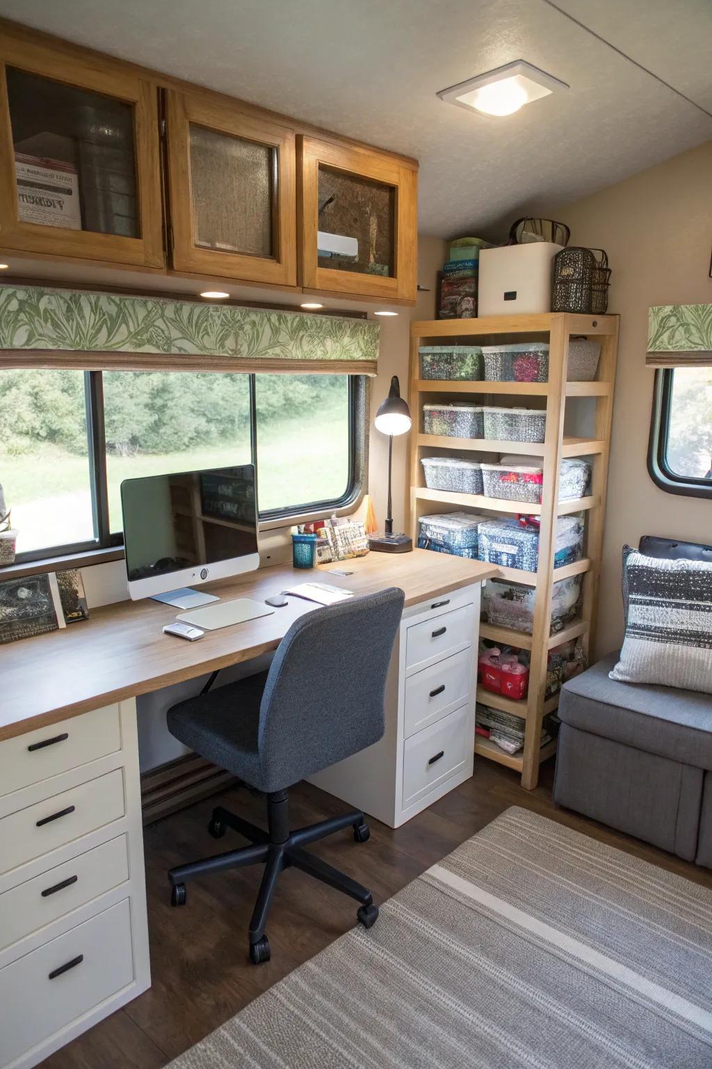 A converted bunkroom provides a quiet office retreat.