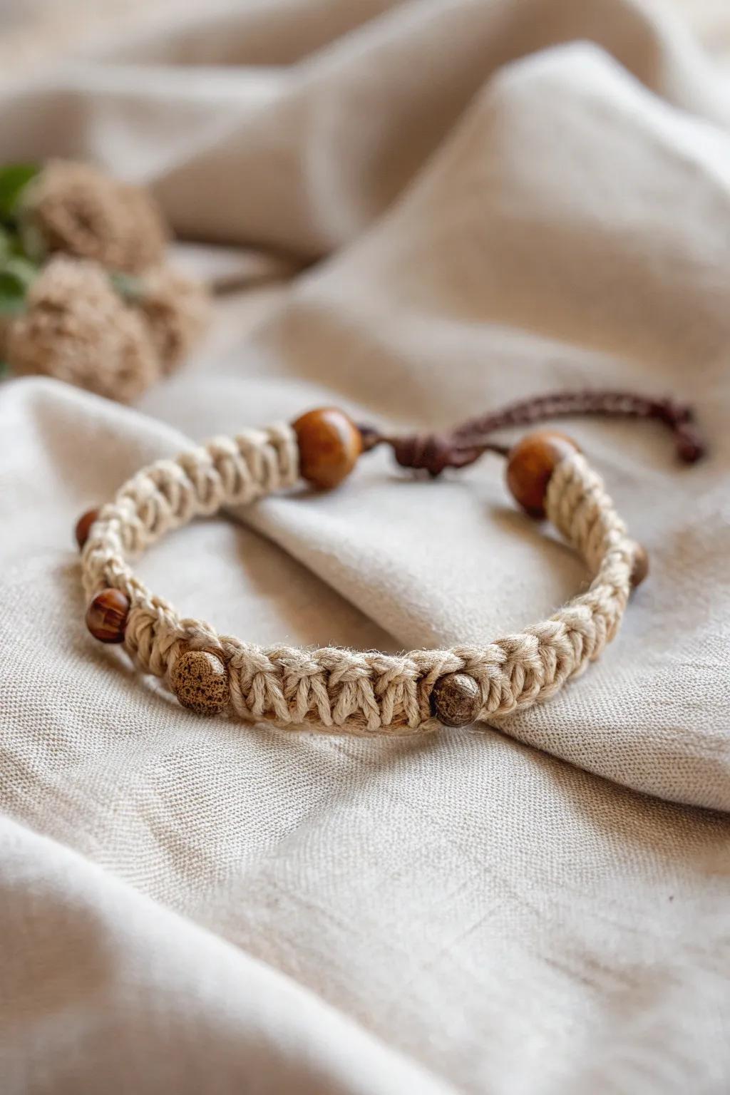 Embrace strength and simplicity with this handcrafted yarn and bead bracelet, beautifully minimalist with a boho touch.
