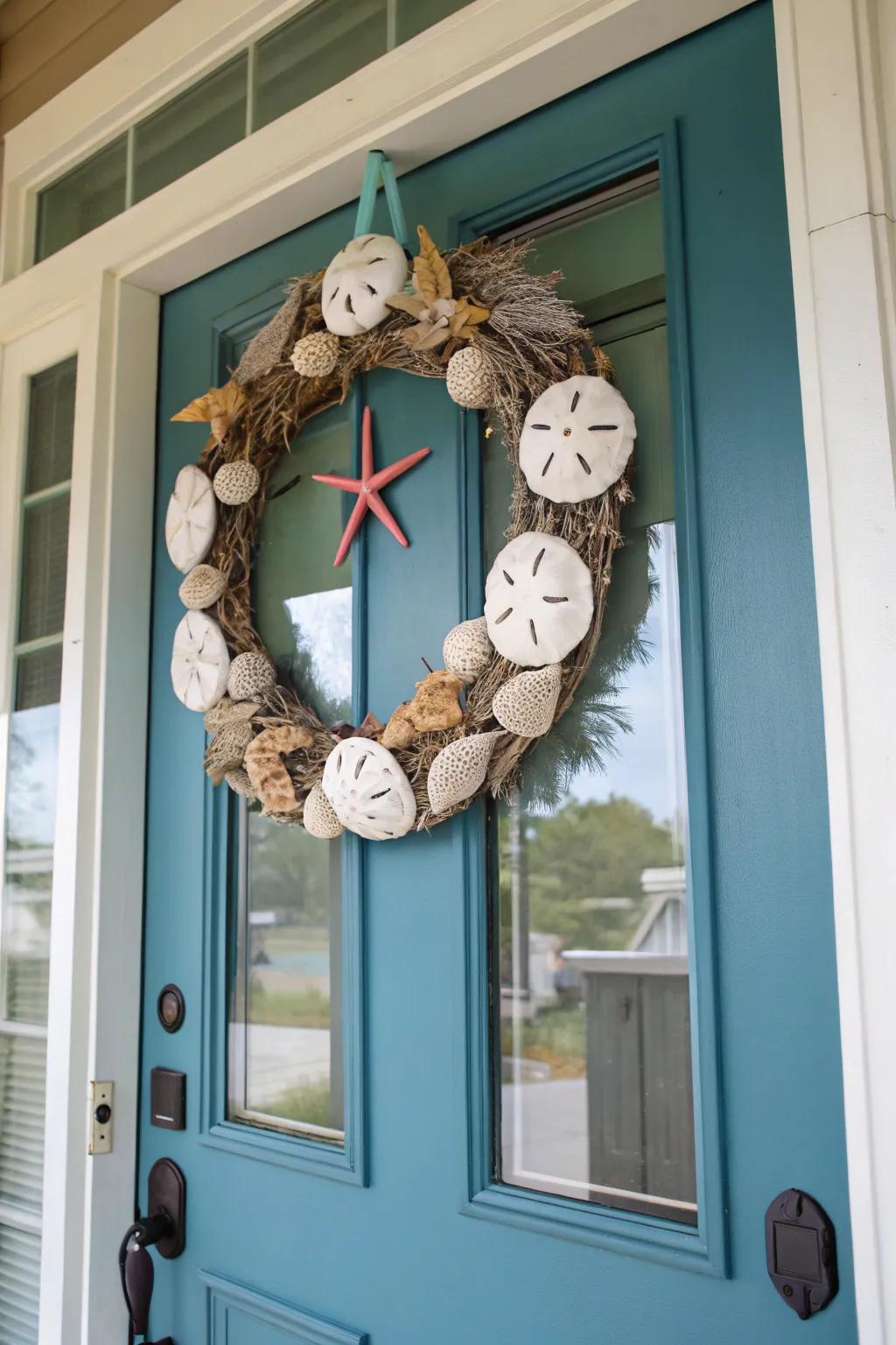 Welcome guests with a charming sand dollar wreath.