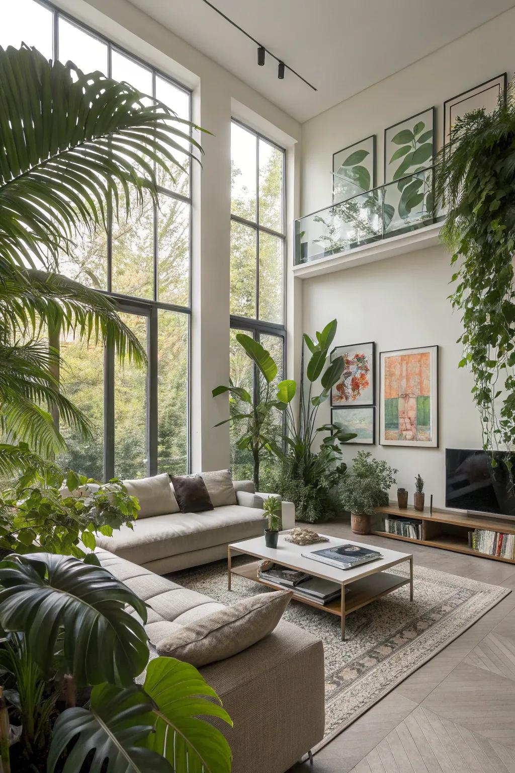 Greenery adds life and tranquility to the space.