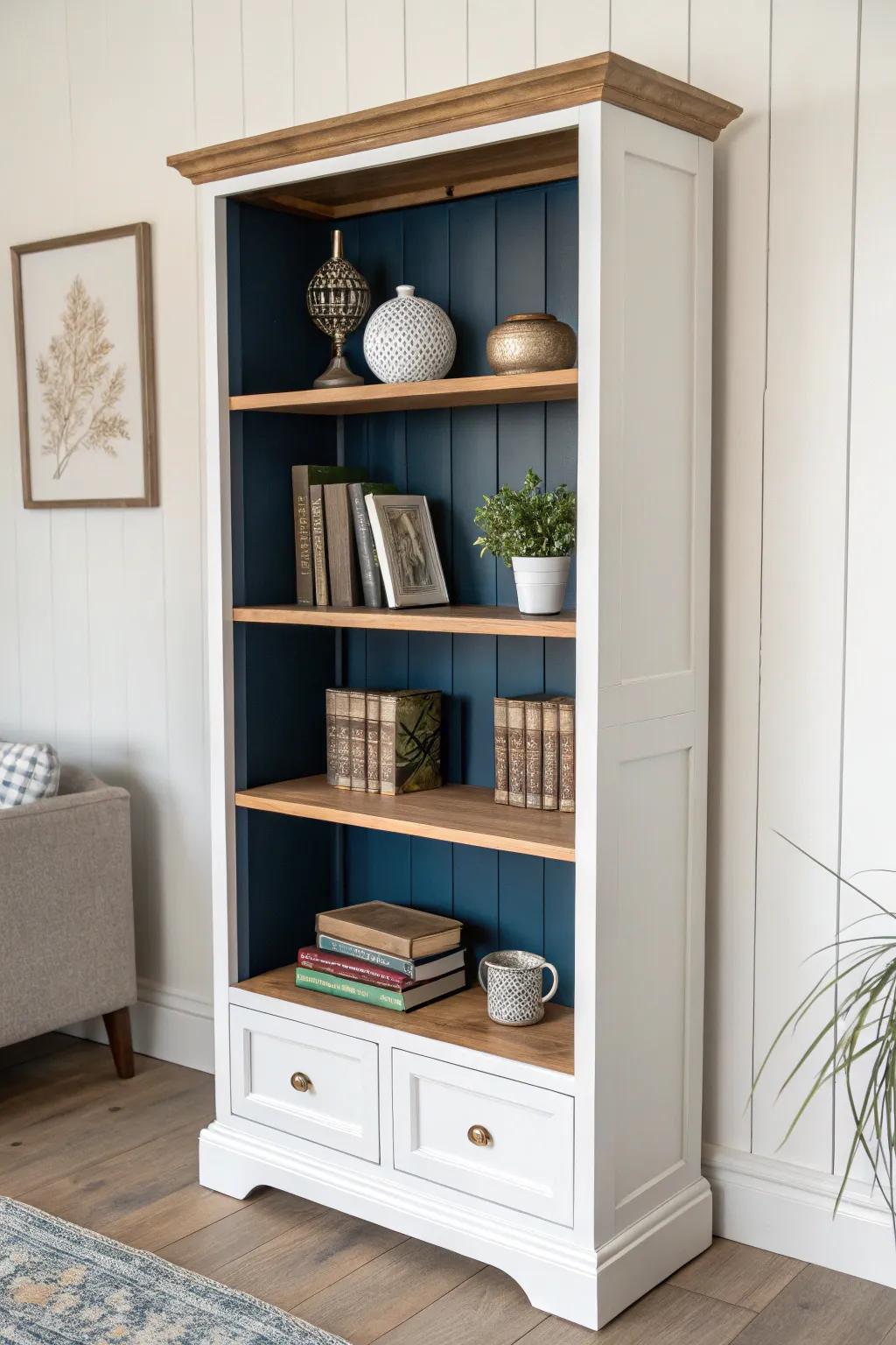 Transform your space with a touch of artistry: embrace the elegance of two-tone shelves.
