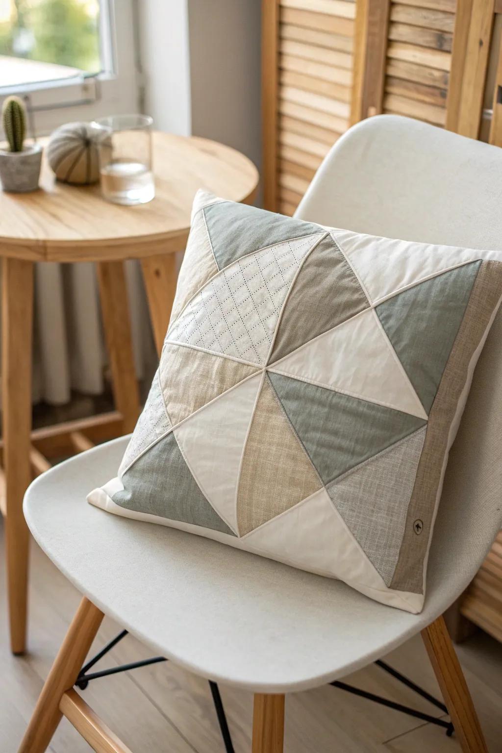 Embrace the elegance of simplicity with this minimalist patchwork cushion—perfect for a serene and stylish living space.