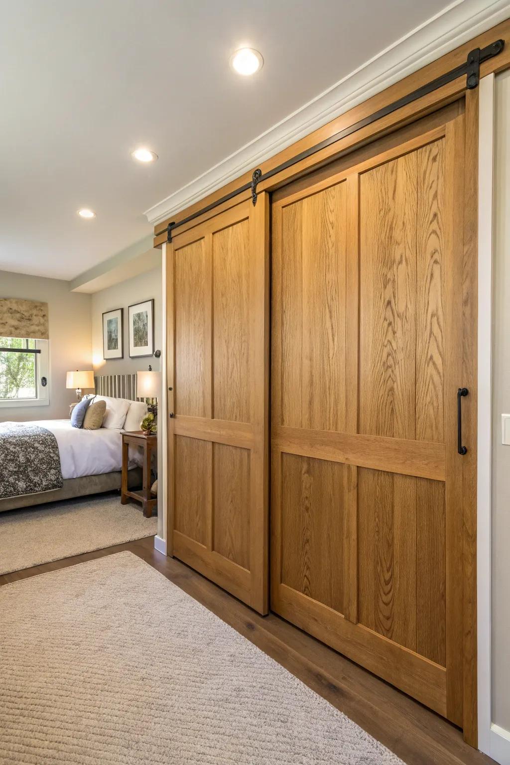 Natural wood doors offer warmth and a touch of nature.