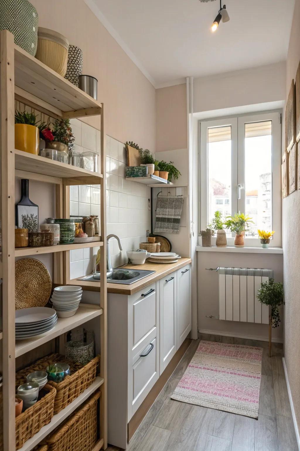 Optimized kitchen layout in a small apartment maximizes efficiency.