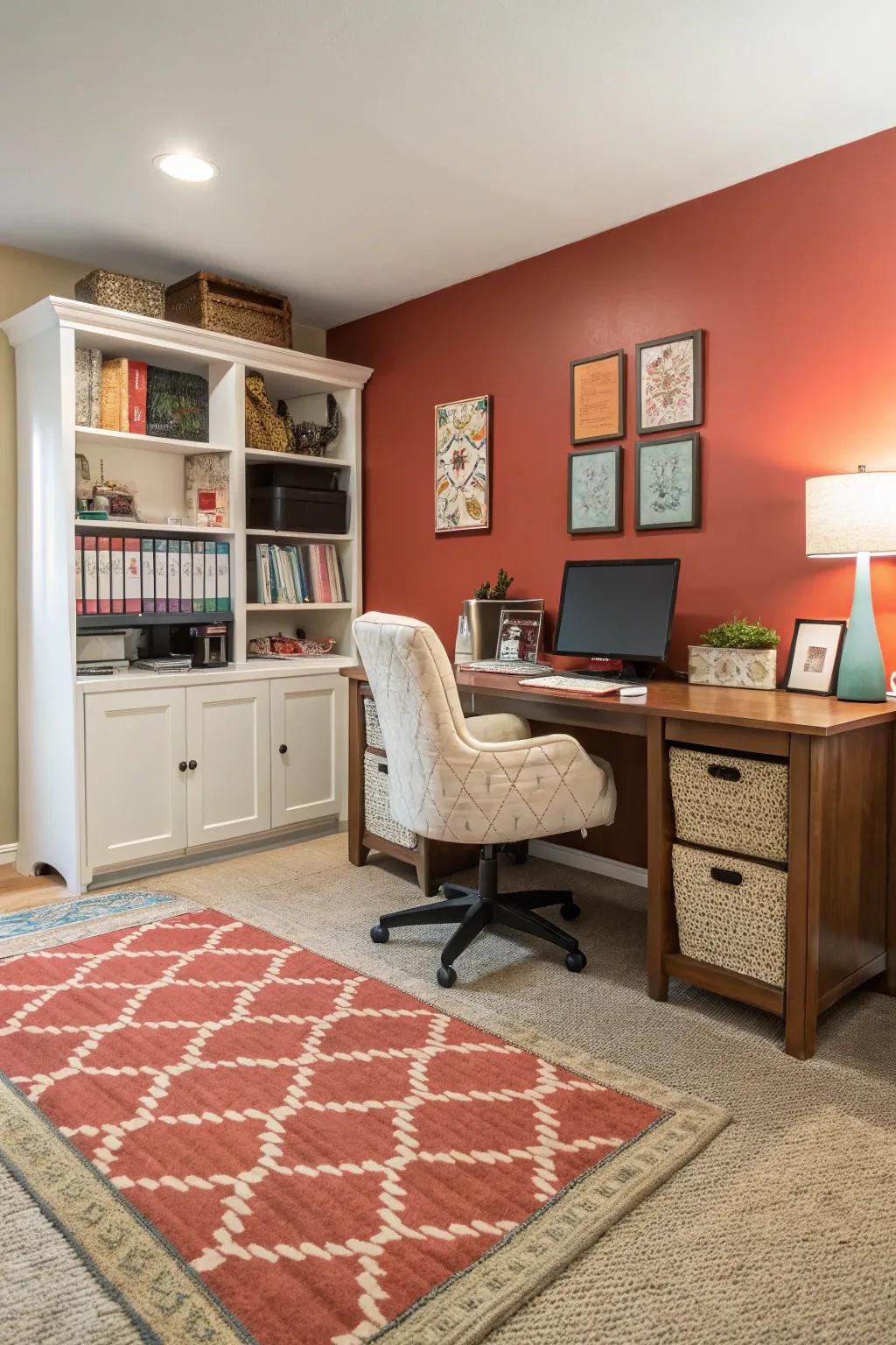 A rug can help define the workspace.