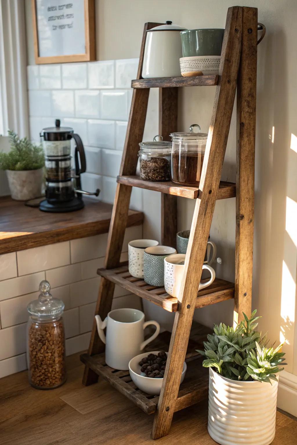 Elevate your mornings with this chic ladder coffee station!