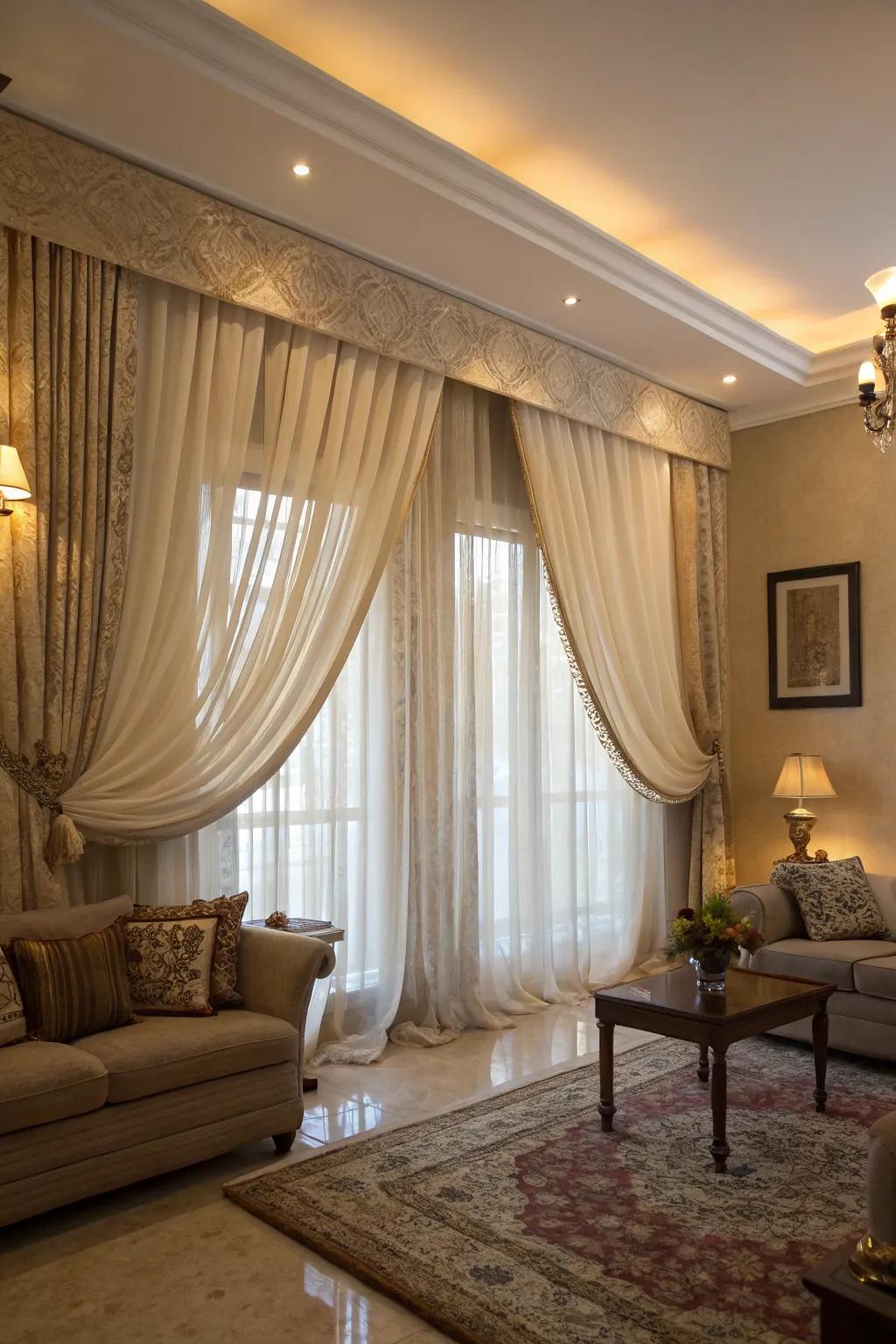 High-hung curtains can make windows appear taller and grander.