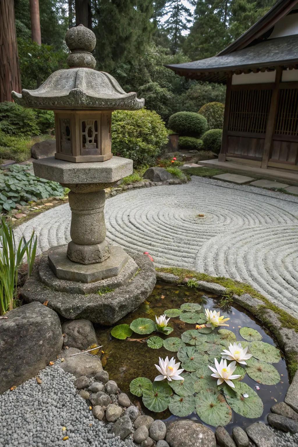 A Japanese pedestal fountain adds Eastern elegance to any garden.