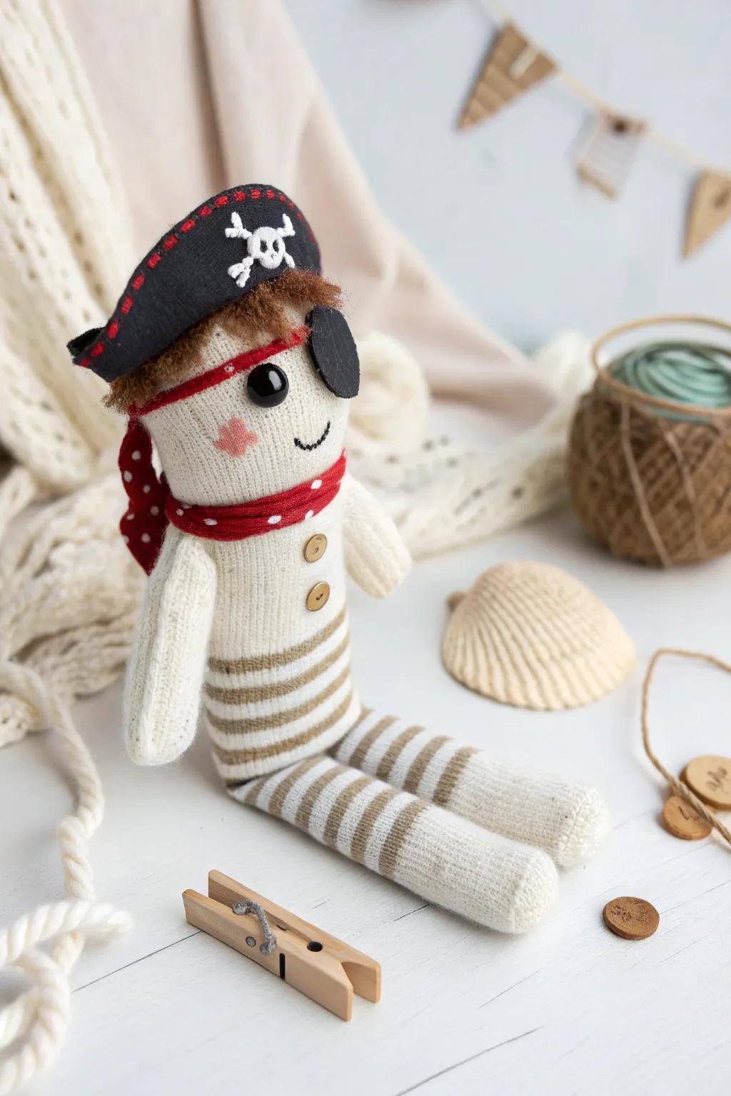 Embark on a handmade pirate adventure with this charming sock puppet!