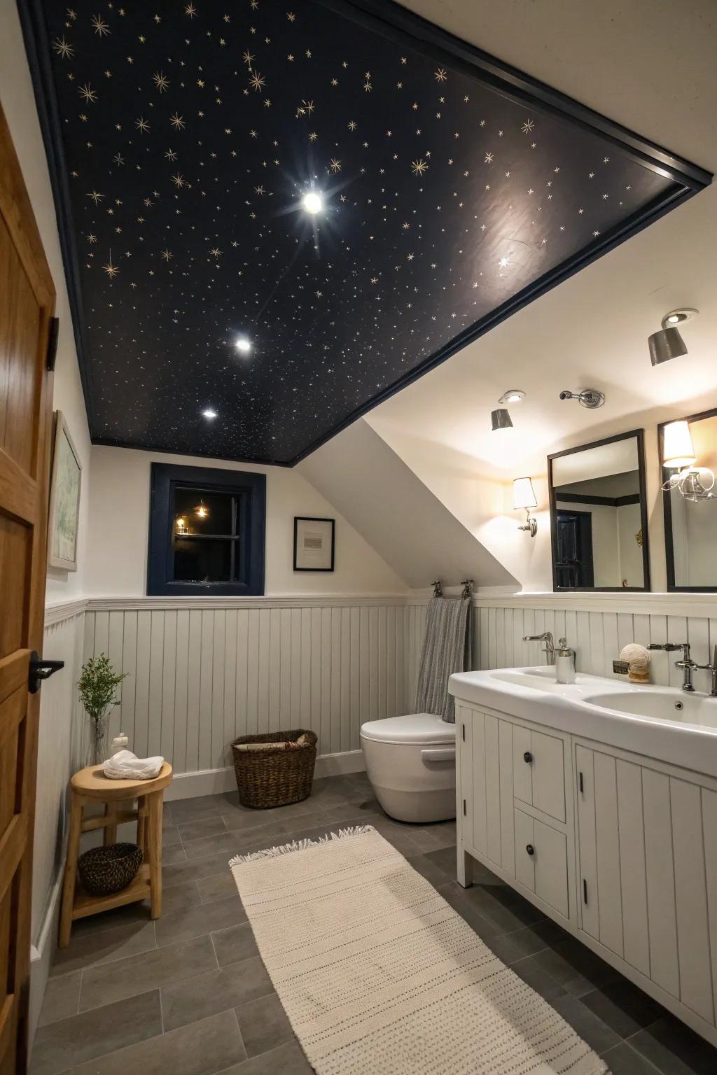 A dark ceiling can add drama and intimacy to your bathroom.