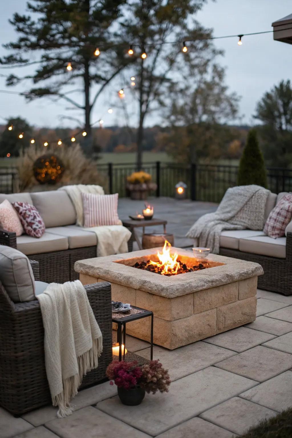 Cushions and throws add comfort and style to this patio.