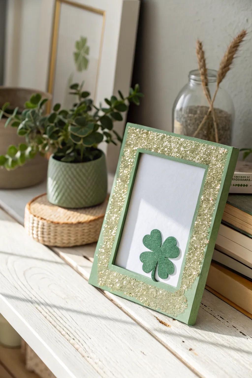 Capture memories with a touch of Irish charm—this handcrafted shamrock frame is perfect for your St. Patrick's Day photos!