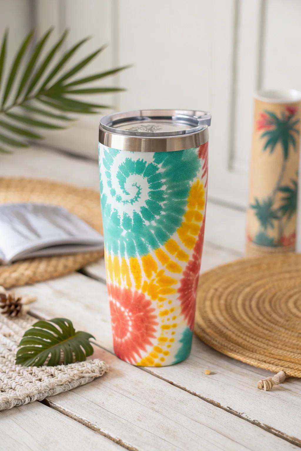 Sip your way to a tropical paradise with this stunning tie-dye tumbler, where every color brings a touch of vacation bliss.