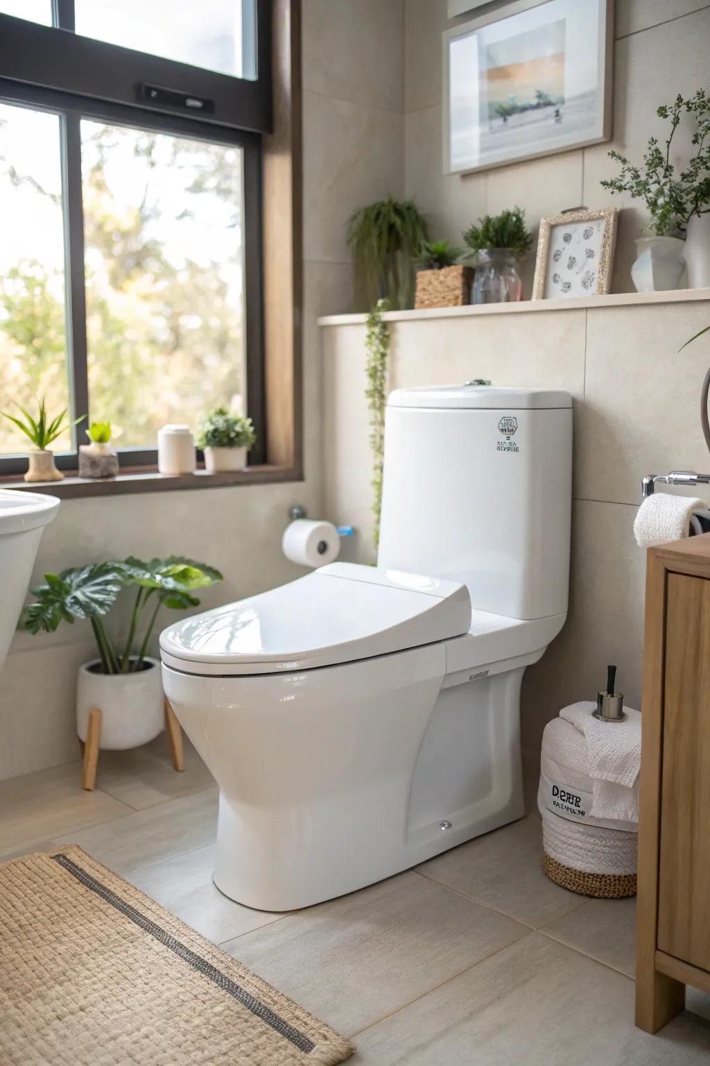 Dual-flush toilets help conserve water with modern design.