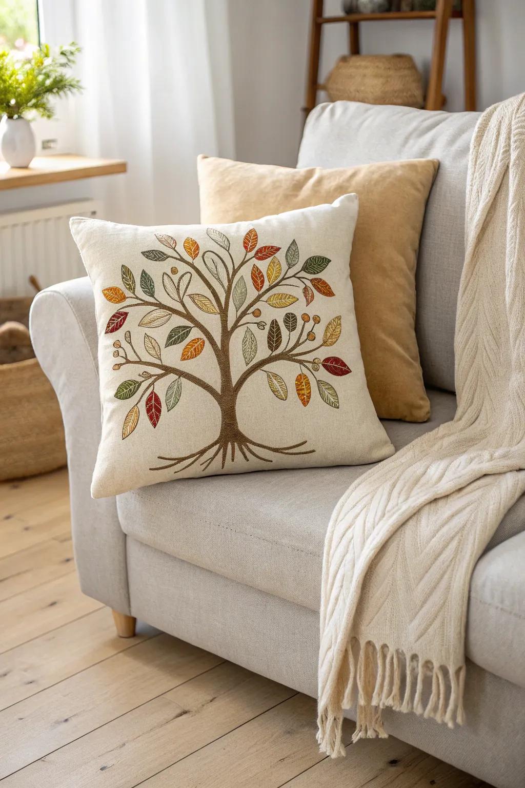 Add a touch of nature and craftsmanship to your home with a felt appliqué pillow, perfect for cozying up your minimalist space.