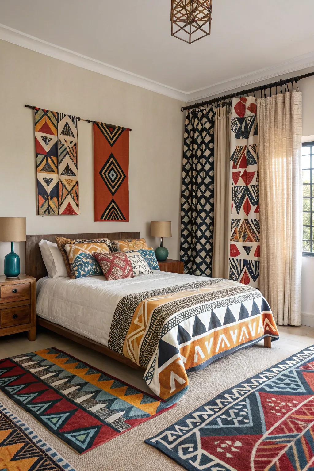 Unexpected patterns add a modern edge to tribal decor.