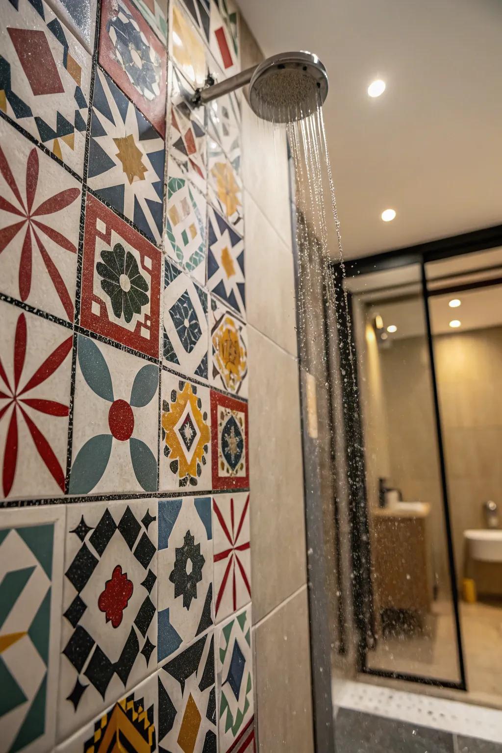 Make a statement with contrasting shower tiles.