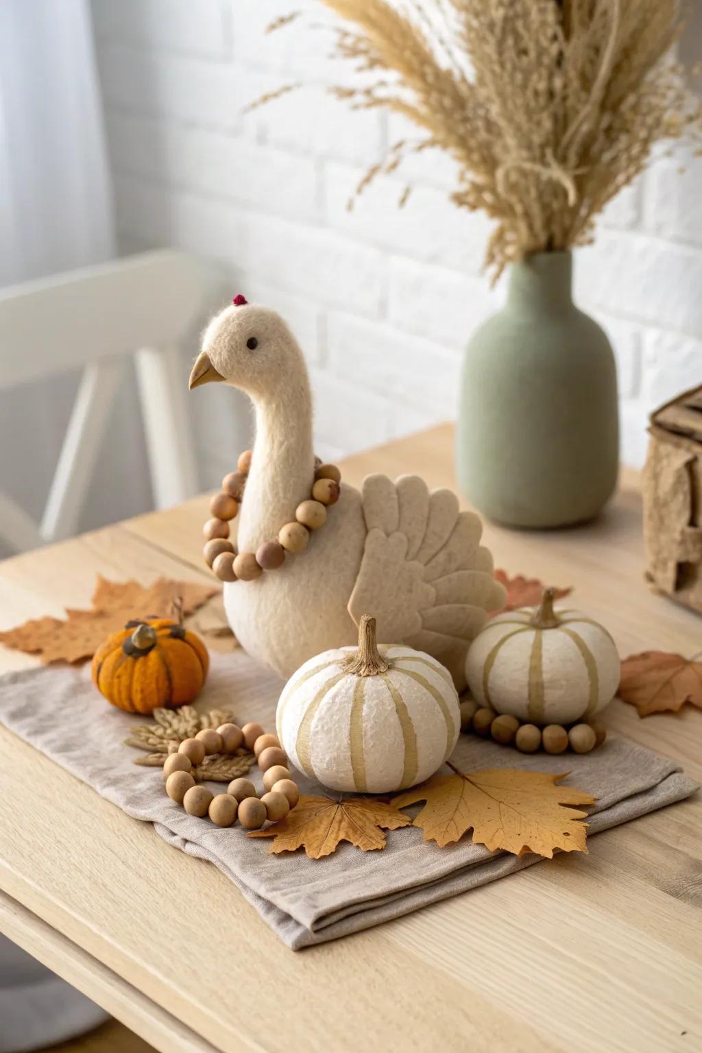Celebrate Thanksgiving with this adorable, hand-crafted turkey, blending simplicity and natural beauty.