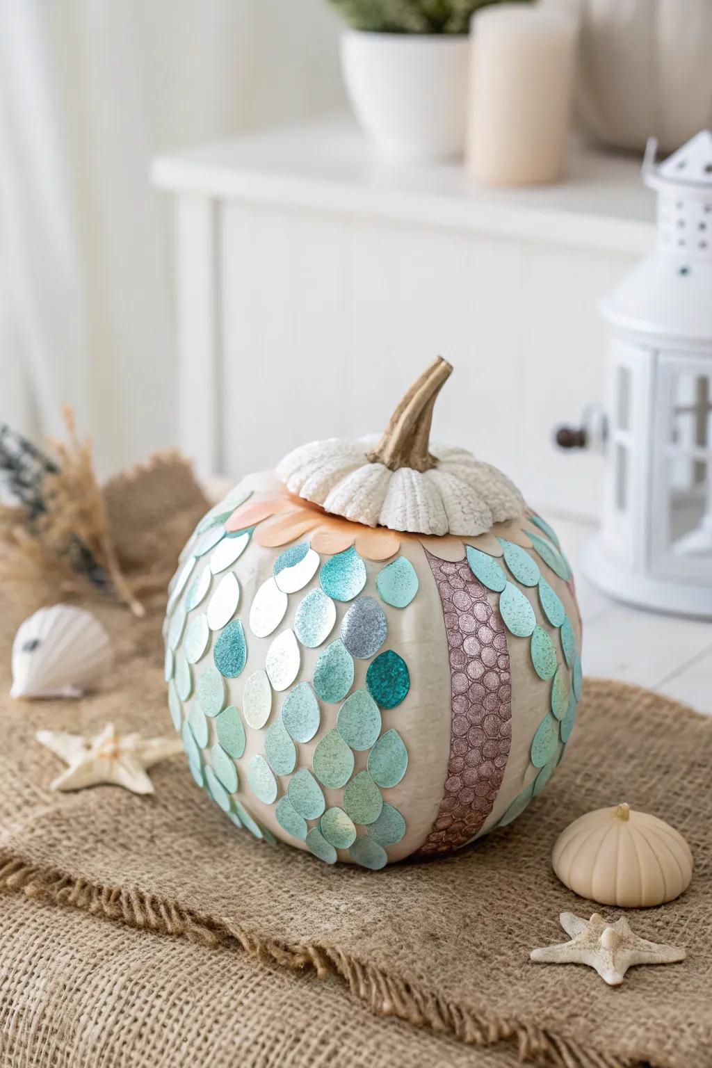 Dive into creativity with this enchanting mermaid pumpkin, where simplicity meets the sea's magical allure.