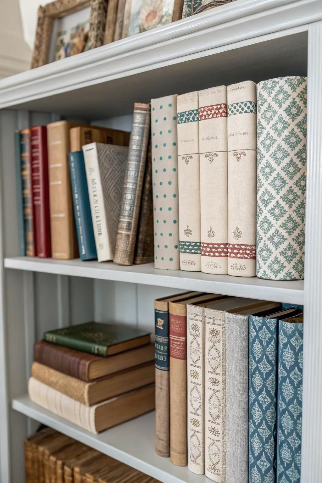 Personalize your library with vintage linen book covers.