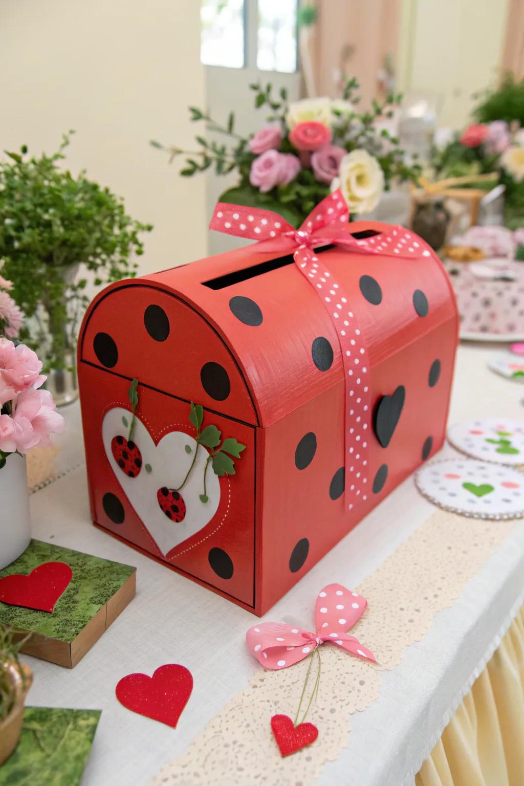 A charming ladybug Valentine box perfect for nature lovers.