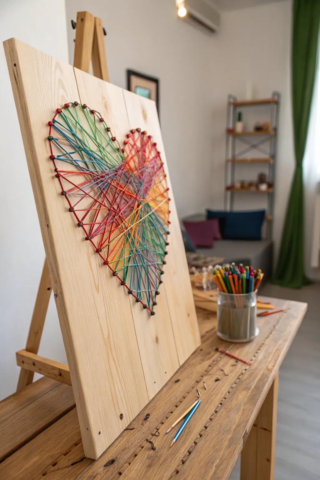 Craft a stunning piece with heart string art.