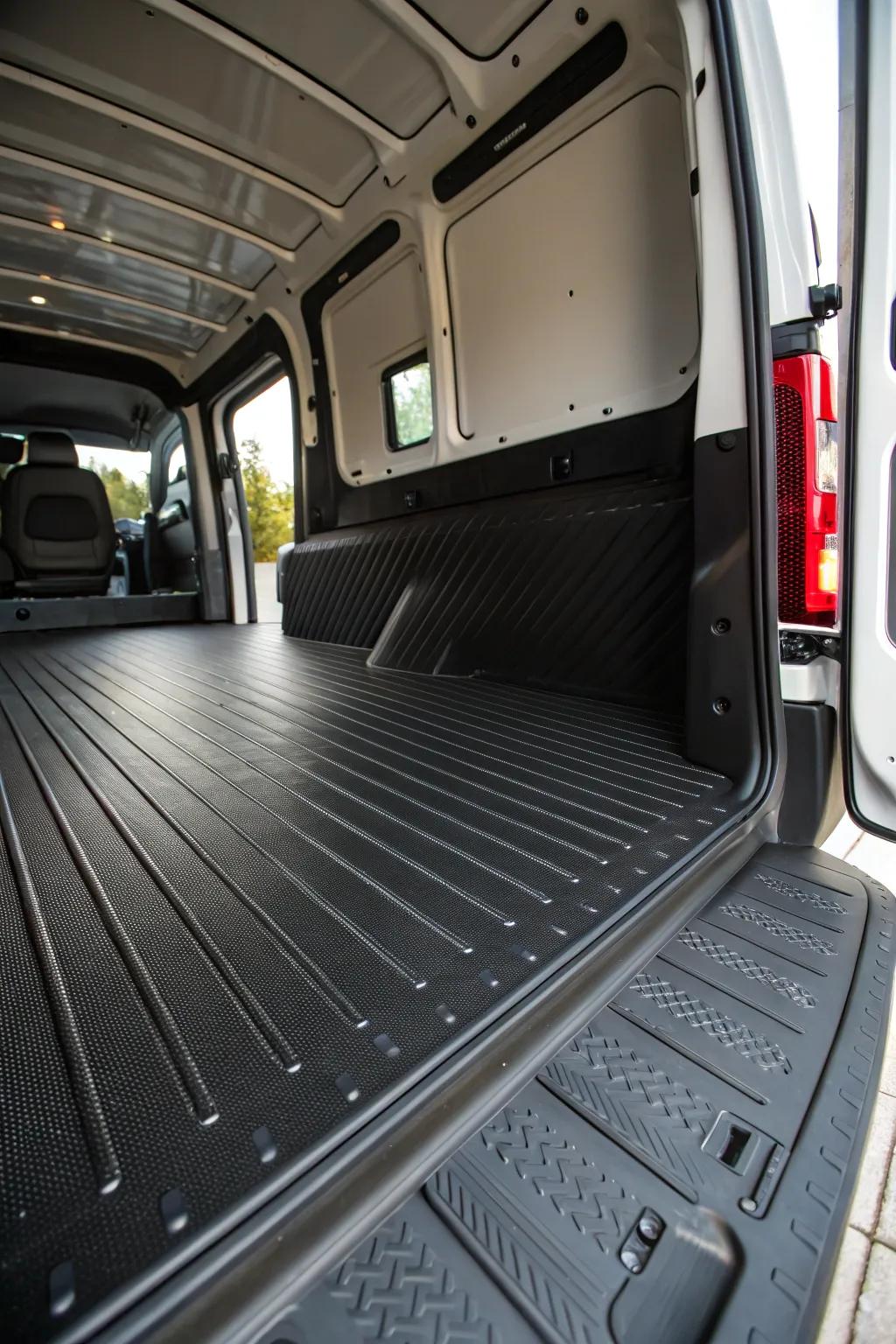 Elevate your van's interior with durable and stylish rubber flooring, perfect for every adventure.