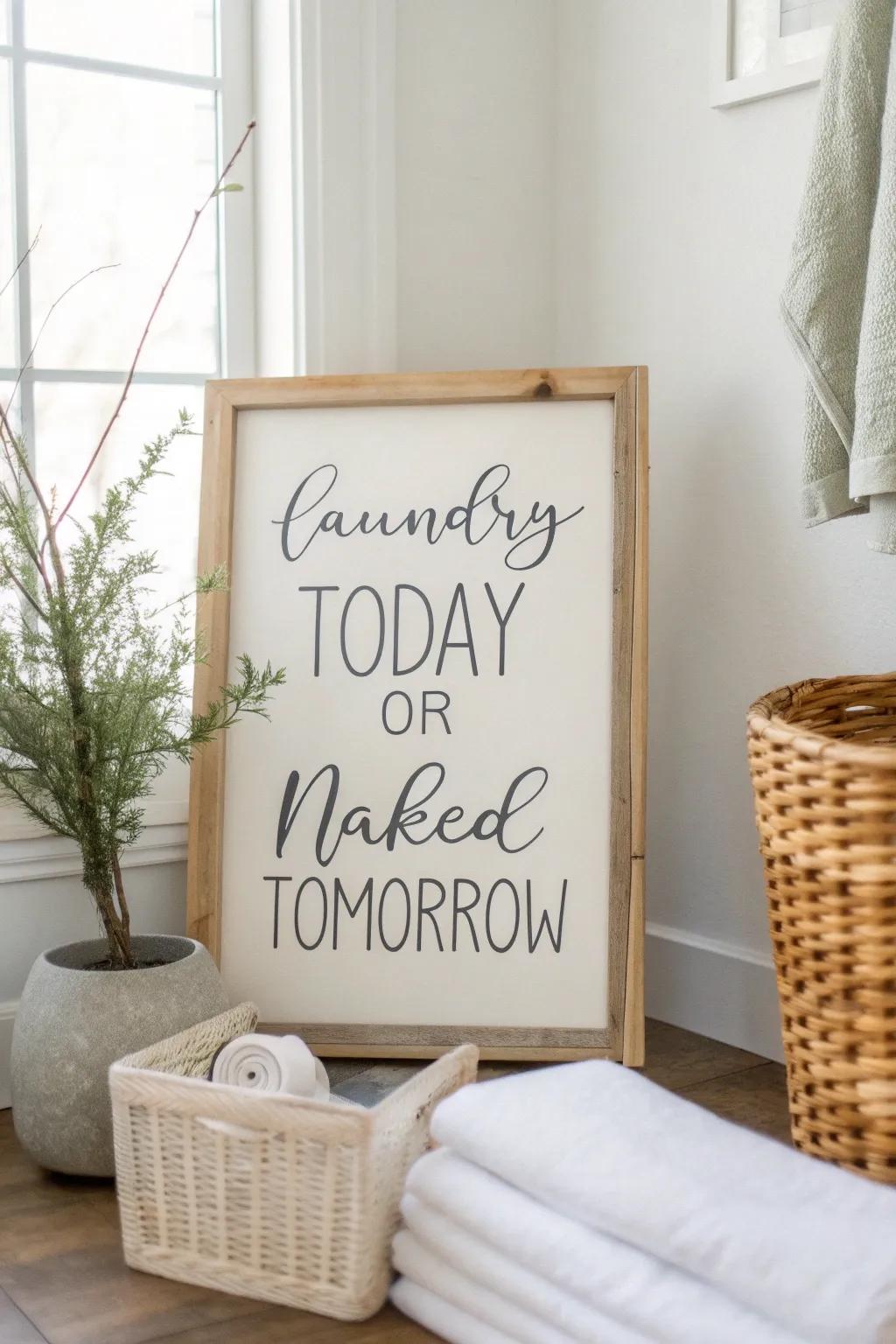 Add a touch of humor to your laundry routine with this charming Scandinavian-inspired sign.