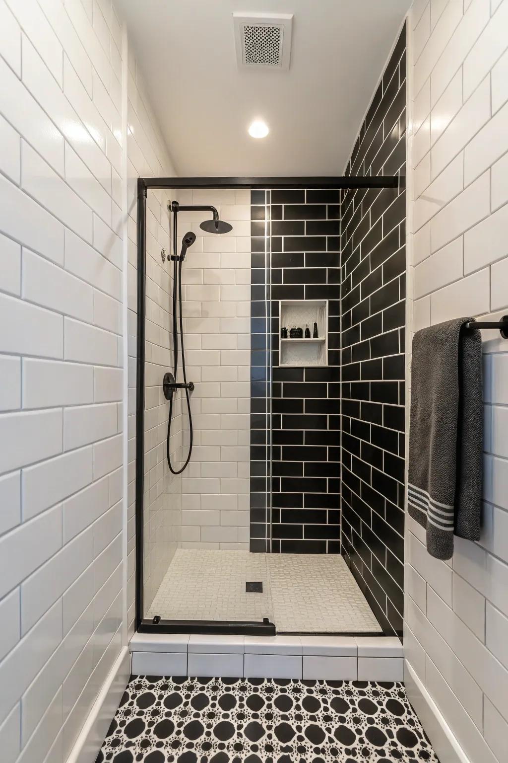 Monochrome designs add a timeless and spacious feel to small bathrooms.