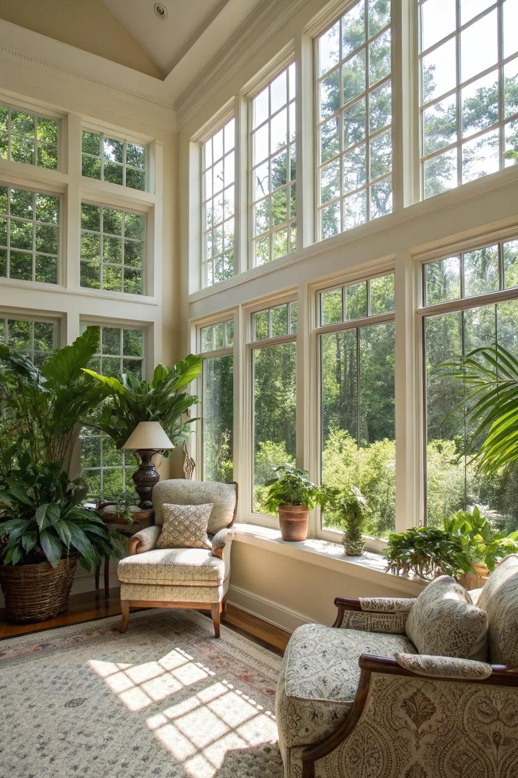 A sunroom bump out that extends the living area and enhances relaxation.