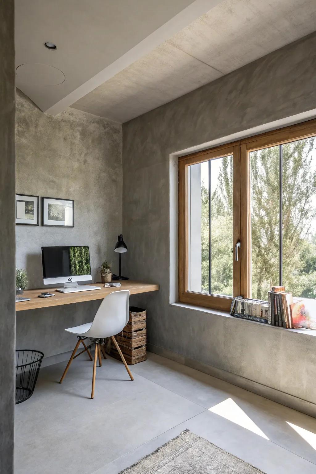 A concrete skim coat offers a modern industrial look.