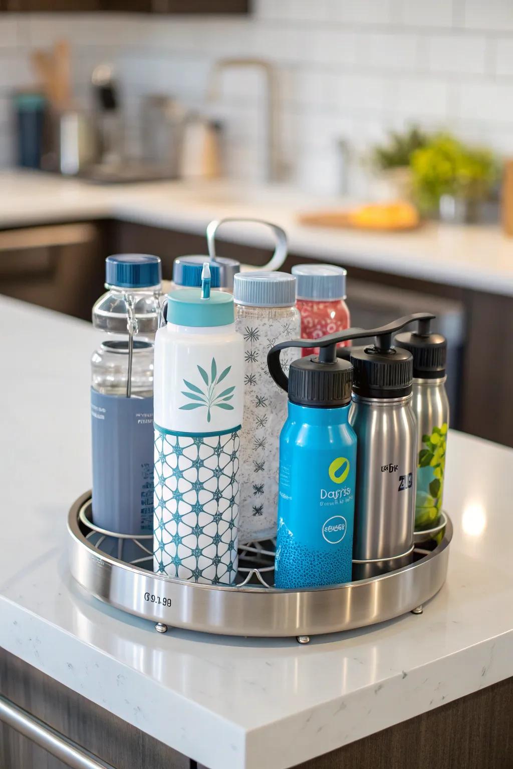 Convenient and stylish water bottle carousel