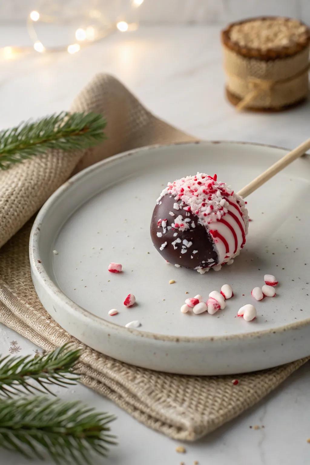 Indulge in the simple joy of a candy cane marshmallow pop – a perfect blend of sweet simplicity and festive flair!