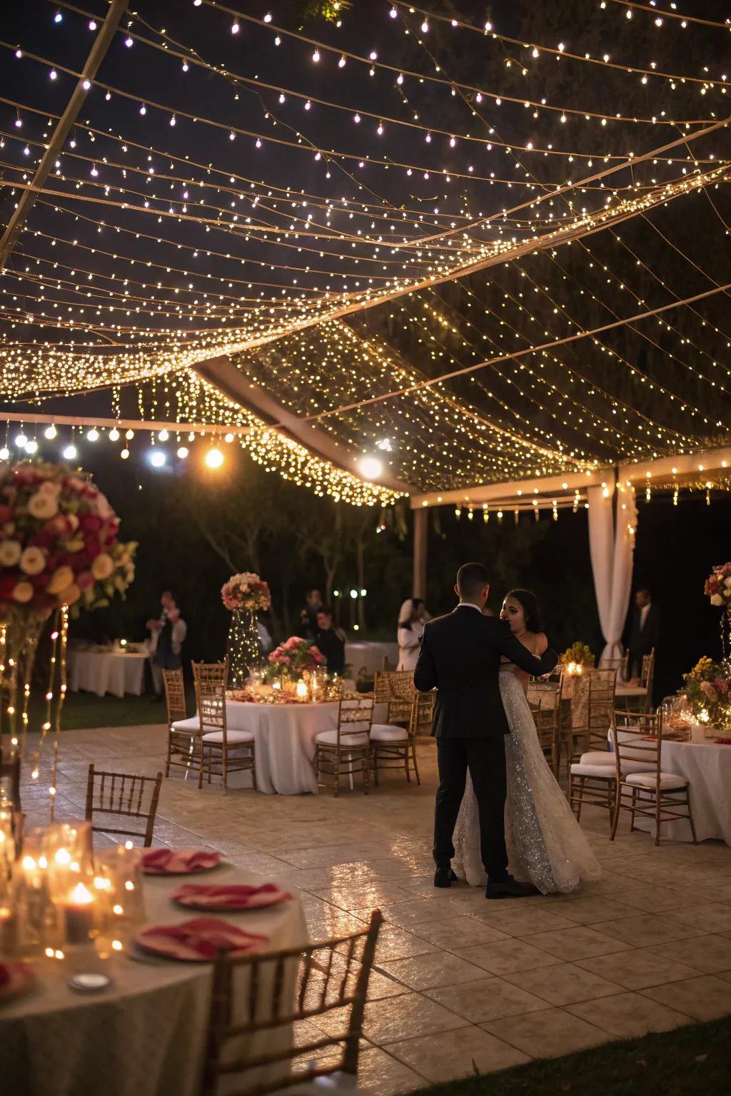 A dazzling canopy of fairy lights setting the mood for a magical evening.