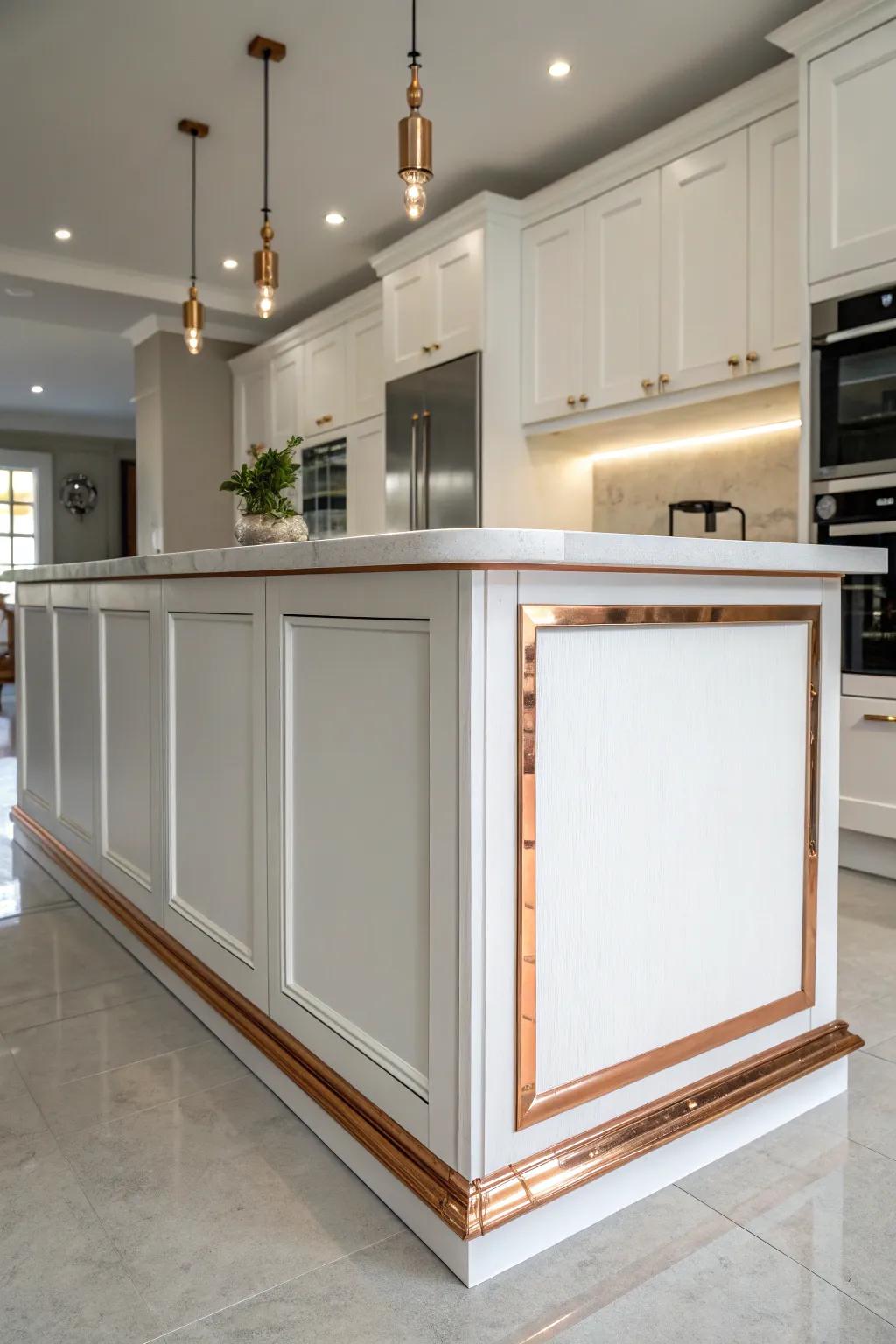 Copper trim adds a subtle elegance to this modern kitchen.