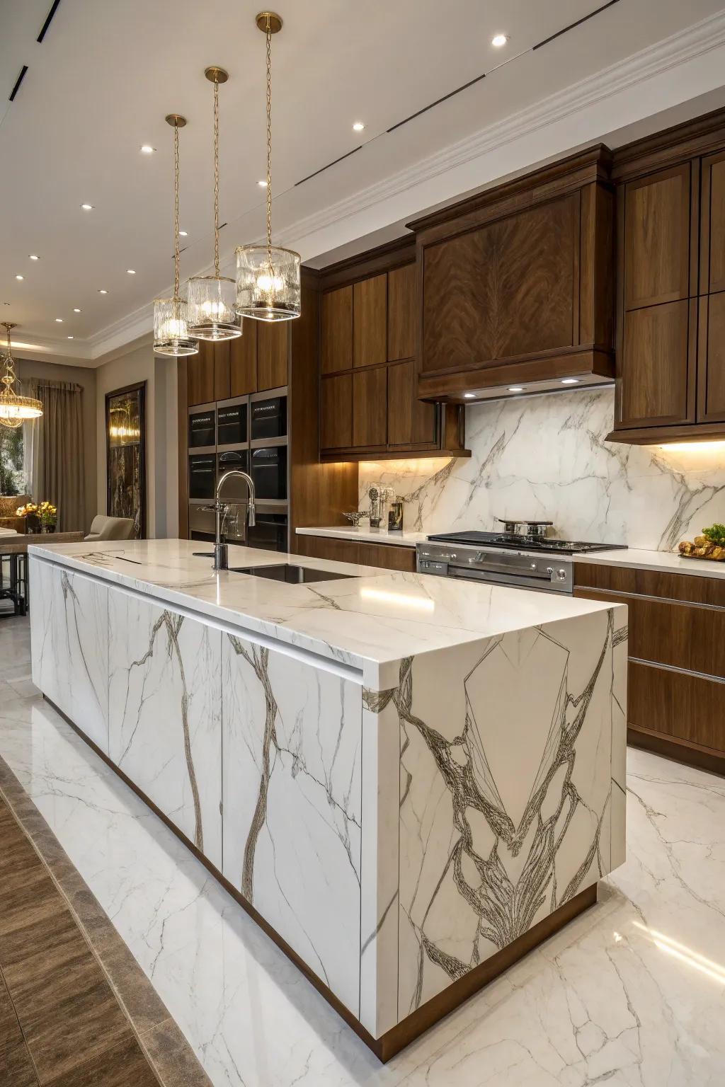 Calacatta marble countertops make a bold, luxurious statement.