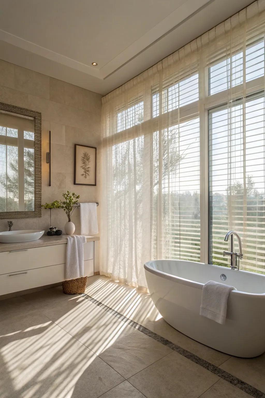 Voile blinds add softness and privacy to your bathroom.