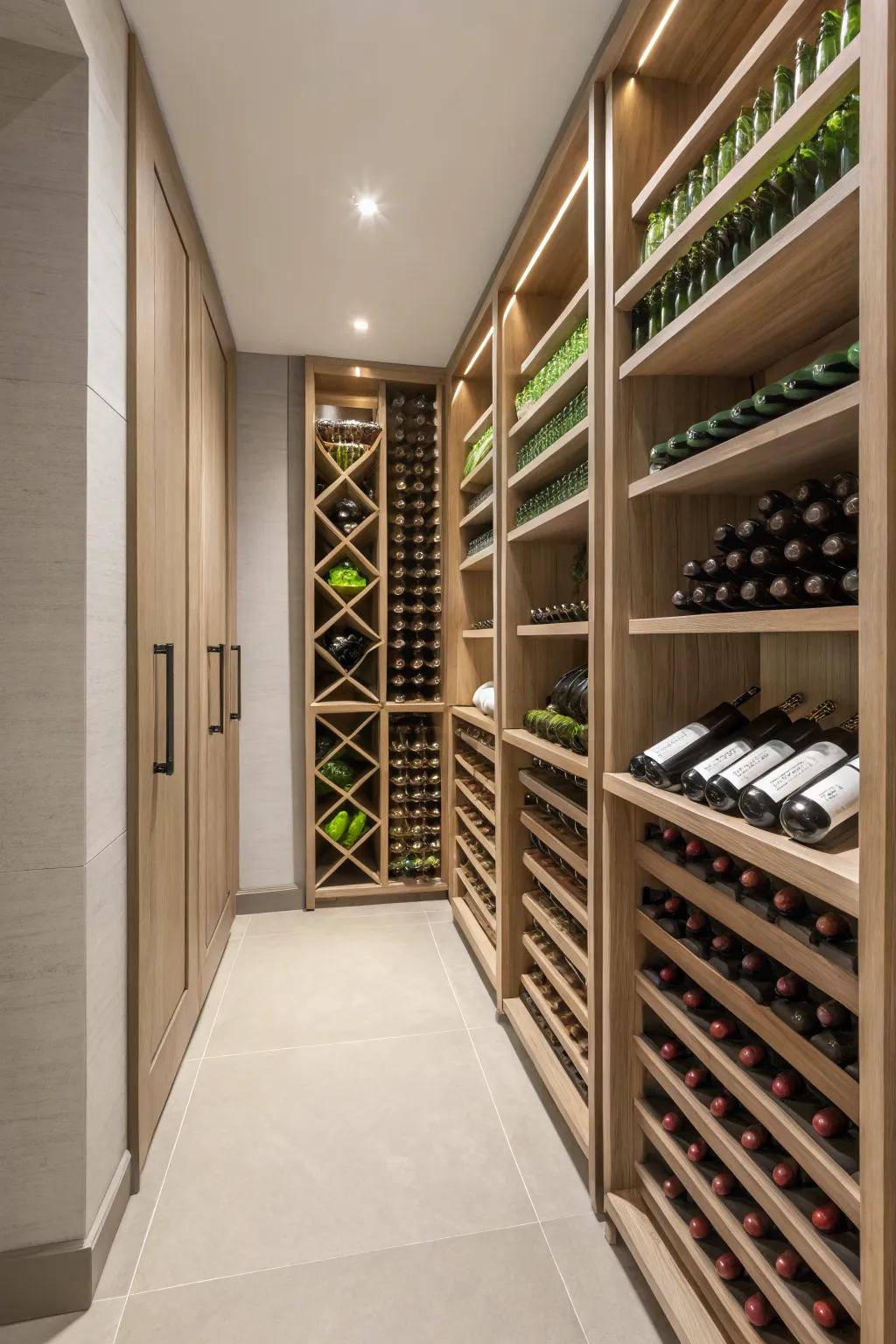 A minimalist wine closet with clean lines