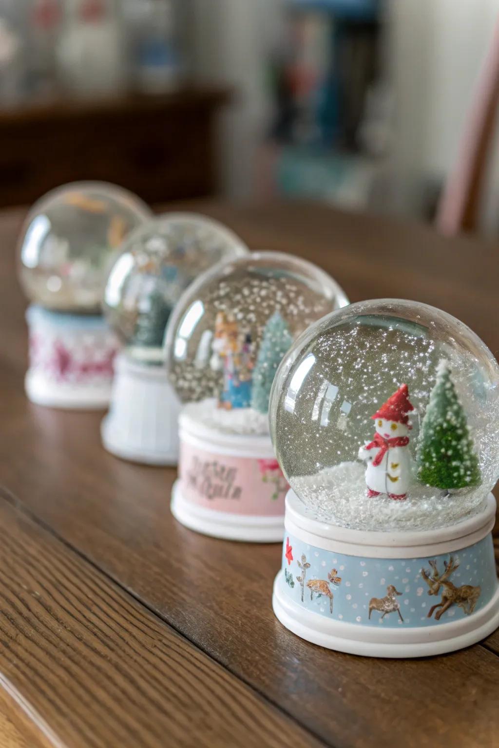 Miniature snow globes make enchanting party favors.