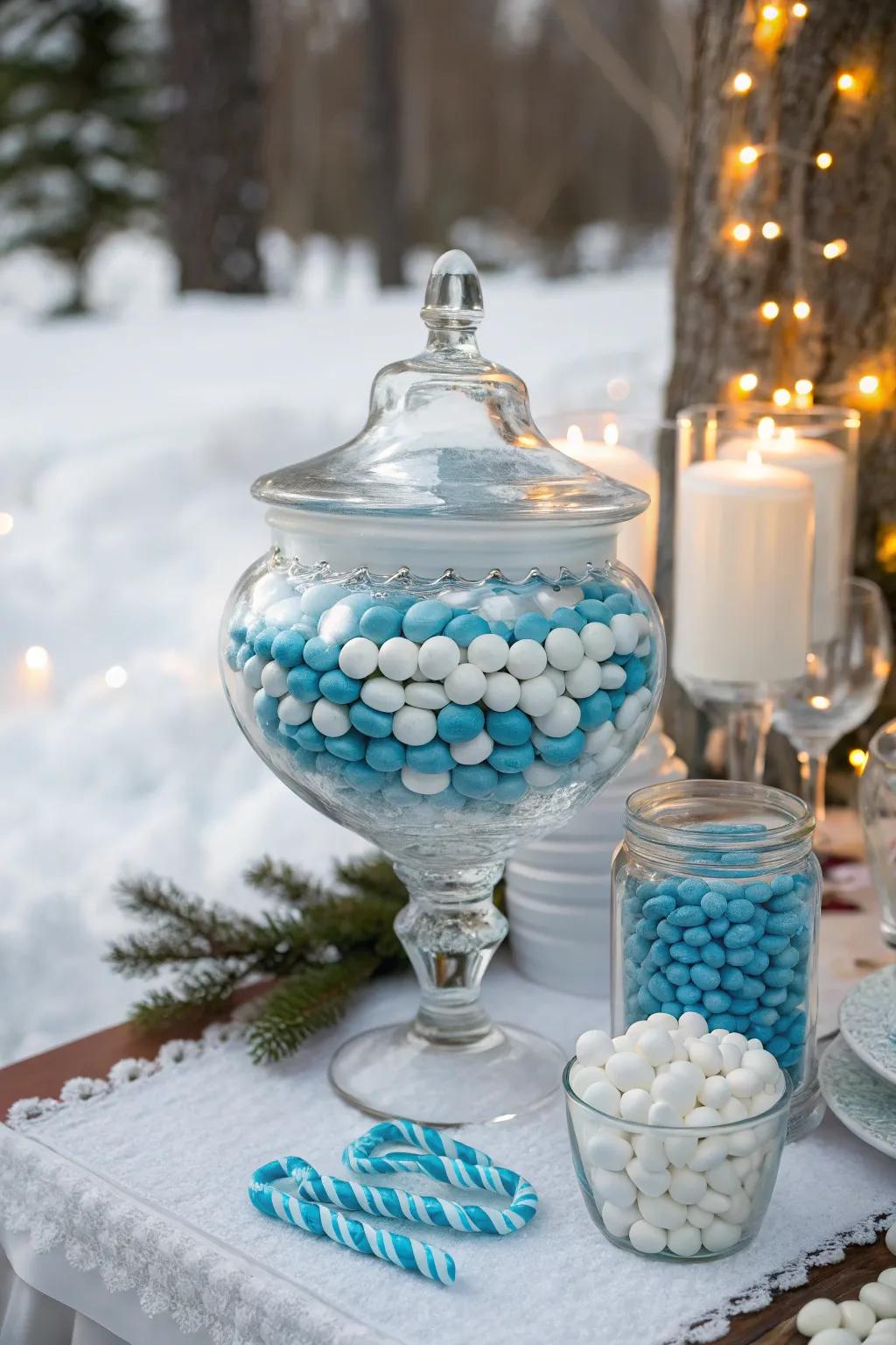 Layered candy display that captivates the eye.