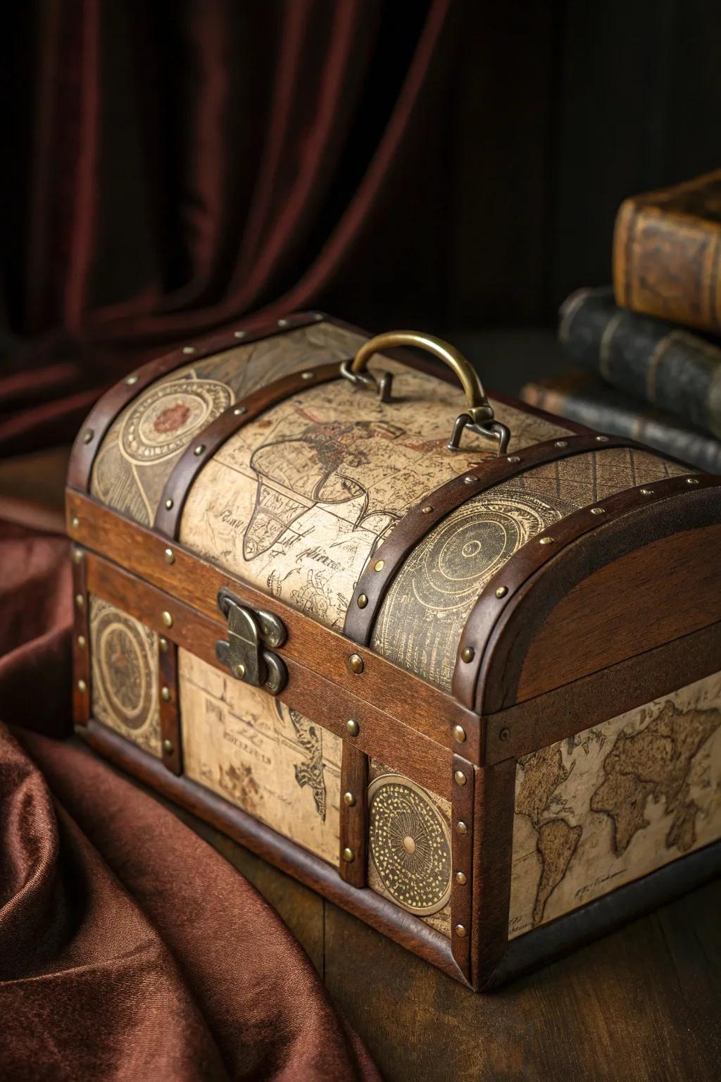 Capture your adventures in style with this exquisite map-themed photo storage box.