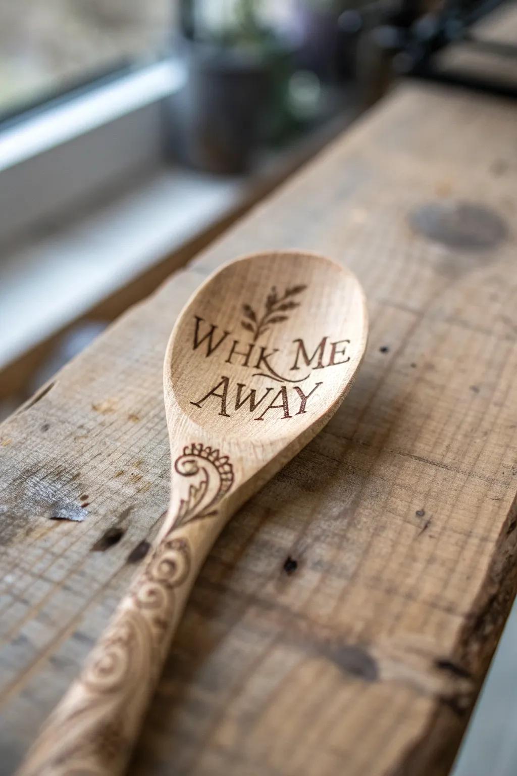 Add a touch of humor to your kitchen with a beautifully engraved wooden spoon.